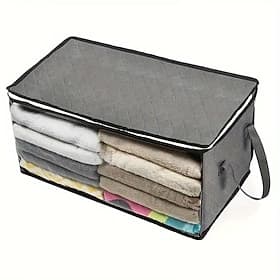 14.27-Gallon Large Capacity Foldable Storage Box with Transparent Window, Rectangular Fabric Storage Bin with Sturdy Handles, Collapsible Organizer for Closet,