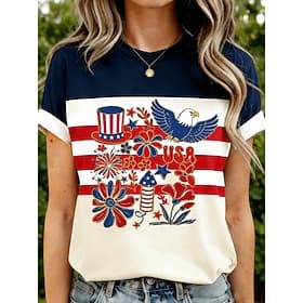 Amerikaanse onafhankelijkheidsdag Dames T-shirt Afdrukken Grafisch Amerikaanse vlag Vintage Modieus Casual Korte mouw Strakke ronde hals Normale tops Casual Da thumbnail 6