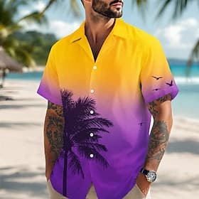 Voor heren Kokospalm Tropische planten Hawaiiaans overhemd Tropische shirts Aloha-shirt Korte mouw Hawaii Dagelijks Strandvakantie Zomer Lente Strijkijzer 3D-a