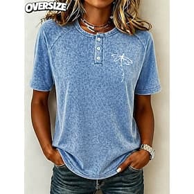 Women's T Shirt Henley Shirt Raglan T Shirt Buttons Graphic Animal Vintage Fashion Stylish Short Sleeve Henley Long Tops Casual Daily Blue Purple Dark Gray Sum