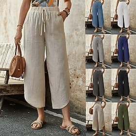 Women's Cotton Wide Leg Fashion Streetwear Casual Ankle-Length High Waist Plain Pocket Elastic Waistband Comfy Comfort Breathability Stretchy Outdoor Vacation