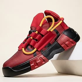 Men's Red Athletic Sneakers, Lace-Up Sport Running Shoes, Bold Colorblock Training Shoes for Gym, Streetwear, Outdoor