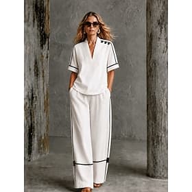 Per donna Camicia Set di biancheria in cotone Set di Pantaloni Manica Corta Scollo a V Floreale Grafico Geometrico Stampato Vacanza Moda Streetwear Casuale Quo