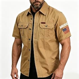Men's 4th of July U.S. 250th Anniversary American Flag Cotton Work Shirts Western Shirt Cargo Shirt Short Sleeve Army Militray Patriotic Casual WorkWear Turndo thumbnail 2