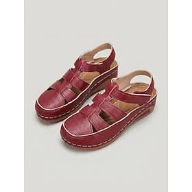 Sandales rouges foncées pour femmes, bout fermé - chaussures décontractées et confortables avec un design ajouré tressé, sandales d'été respirantes à fermeture