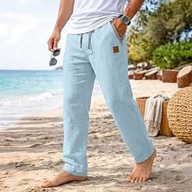 Per uomo Pantaloni di Lino Pantaloni Pantaloni Estivi Pantaloni Larghi Coulisse Elastico in vita Gamba Dritta Semplice Comodità Traspirante Lunghezza intera Ca thumbnail 3