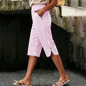Women's Capri Pants Vacation Basic Calf-Length High Waist Graphic Striped Striped Comfortable Breathable Inelastic Vacation Formal Daily Wear Blue Black Pink G