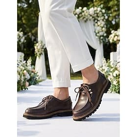 Men's Brown Casual Dress Shoes - Lightweight Lace-Up Comfort Footwear - Refined Shoes for Garden Weddings, Outdoor Events, Business Casual and Weekend Wear