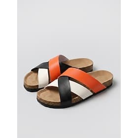 Women's Orange Cross Strap Slide Sandals – Color Block Wide Fit Comfort Slides with Contoured Footbed for Flat Feet, Travel  Summer Casual Wear