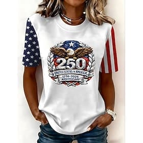 Amerikaanse onafhankelijkheidsdag Dames T-shirt Afdrukken Grafisch Amerikaanse vlag Vintage Modieus Casual Korte mouw Strakke ronde hals Normale tops Casual Da thumbnail 11