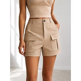 Women's Cargo Shorts Burmuda Shorts Basic Short High Waist Plain Comfort Inelastic Daily Khaki Summer Spring Fall Regular Fit