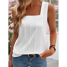Femmes Débardeur T-shirt Froncé Élégant Classique Sans manches Col carré Hauts Réguliers Occasionnel Quotidien Blanche Jaune Rose Claire Bleu Ciel Gris foncé É