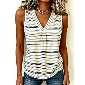 Women's Tank Top Graphic Striped Elegant Vintage Stylish Sleeveless V Neck Regular Tops Casual Daily Black White Pink Dark Blue Summer Spring