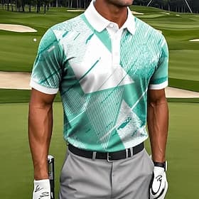 Men's Geometic Golf Sports Polo Shirts Short Sleeve Polo Shirts Collared Shirts Casual Athleisure 3D Print Buttons Breathable Mesh Spring  Summer Blue Purple G thumbnail 2
