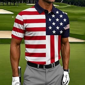4 juli 2026 250e Voor heren Amerikaanse vlag Golf Sport Poloshirts Korte mouw Poloshirt Overhemden met kraag Casual Sportkleding 3D-afdrukken Knop Ademend gaas thumbnail 2