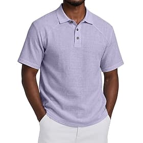 Men's Linen Shirt Polo Shirts Casual Vacation Turndown Short Sleeve Vacation Fashion Plain Textured Lightweight Buttons Summer Spring Blue Navy Blue Purple Gre