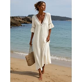 Women's Midi Dress Boho Dress Sundress Casual Dress Elegant Fashion Modern Outdoor Vacation Going out Loose Fit Plain Half Sleeve V Neck Blue Khaki White Pink
