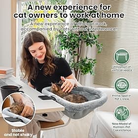 Cat Desk Bed, One-Touch Folding, Sinking Bed, Space Saving Semicircular, Rabbit Fur Material (Soft Feel), Suitable for Various Desks, Load Capacity 18 kg