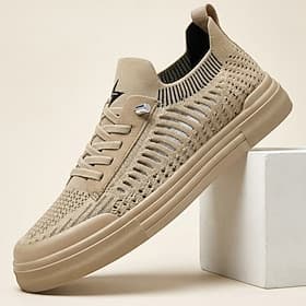 Men's Knit Low Top Sneakers, Breathable Lace-Up Casual Walking Shoes, Lightweight Comfort Shoes for Travel, Outdoor, Daily Wear