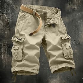Men's Tactical Cargo Cargo Shorts Shorts Casual Shorts Pocket Elastic Waist Solid Color Plain Knee Length Casual Outdoor Streetwear Fashion Streetwear Khaki Bl