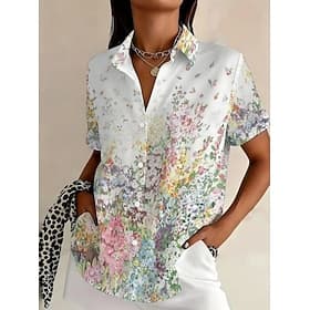 Women's Shirt Floral Graphic Vintage Tropical Stylish Short Sleeve Shirt Collar Regular Tops Casual Daily Blue White Yellow Grey Summer Spring