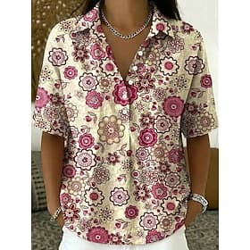 Women's Shirt Floral Graphic Vintage Stylish Sleeveless Short Sleeve Turndown Long Tops Casual Daily Holiday Beige Summer Spring