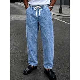 Voor heren Broek Vrijetijdsbroek Zomerbroek 100% Katoen Wijde broek Trekkoord Elastische taille Recht been Effen Comfort Ademend Volledige lengte Casual Dageli thumbnail 2
