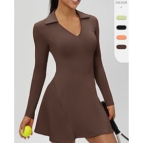 Women's Solid Colored Tennis Dress Sports Dress Tennis Polo Dress Long Sleeve Pleated Sporty Quick Dry Lightweight Stretchy Moisture Wicking Breathable Tennis