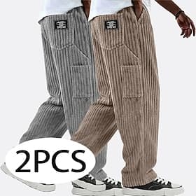 Men's Trousers Corduroy Pants Winter Pants Casual Pants Baggy Pants Drawstring Multi Pocket Solid Color Comfortable Full Length Casual Daily Outdoor Fashion St