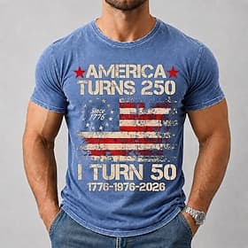 4 juli 2026 250e Voor heren Amerikaanse vlag Acid Wash-shirt Zwaargewicht T-shirt Korte mouw T-shirt DTG Strakke ronde hals Overhemd Vaderlandslievend Straat F thumbnail 5