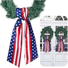 Patriotic Wreath Sash for Front Door American Flag 4th of July Memorial Day Decor Garland Ribbon Accessories for Embroidery Monogram Outdoor Indoor Xmas Party