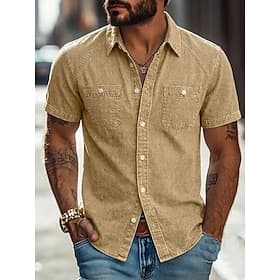Men Shirt Casual Shirt Button Up Shirt Acid Wash Shirt Blue Black Light Green Purple Green Short Sleeve Plain Shirt Collar Casual Daily Front Pocket Clothing A