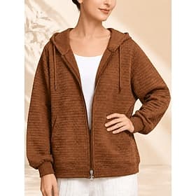 Women's Zip Up Hoodies Hoodies Zipper Plain Elegant Fashion Long Sleeve Hooded Regular Tops Casual Black Pink Brown Fall Winter