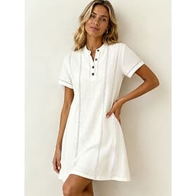 Women's Mini Dress Shirt Dress White Dress Casual Dress Elegant Fashion Modern Outdoor Vacation Going out Regular Fit Striped Short Sleeve V Neck White Pink Sk