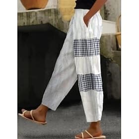 Women's Chinos Casual Pants Vacation Vintage Ethnic Style Full Length High Waist Graphic Lines / Waves Drawstring Patchwork Embroidered Comfort Soft Outdoor In