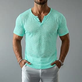 Homme T-shirt Tee-shirt Tricoté Manche Courte Col en V Été Couleur Unie Uni Mode Léger Basique Maille Tricoté Pur Occasionnel Vacances Rue Bleu Noir Rose Dragé