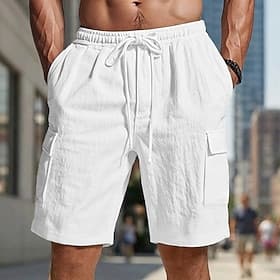 Men's Cargo Shorts Linen Shorts Summer Shorts Beach Shorts Drawstring Elastic Waist Straight Leg Plain Comfort Soft Knee Length Daily Beach Fashion Chic  Moder