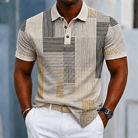 Men's Color Block Geometic Polo Shirts Short Sleeve Polo Shirts Collared Shirts Casual Athleisure 3D Print Buttons Breathable Mesh Summer Spring Blue Purple Br