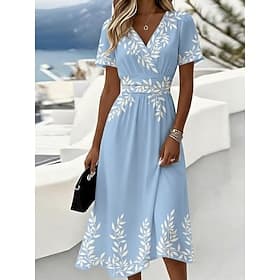 Per donna Abito Midi Abito a Portafoglio Abito a trapezio Vacanza Casual Boho All'aperto Spiaggia Uscire Vestibilità regolare Floreale Grafico Manica Corta Sco