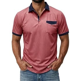 Men's Polo Shirts Denim Shirt Casual Street Lapel Ribbed Polo Collar Short Sleeve Basic Modern Plain Pocket Color Block Summer Spring Regular Fit Blue Black Re