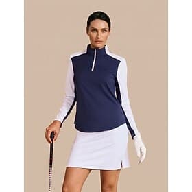 Women's Polo Shirt Blue and White Long Sleeve Top Ladies Clothes Outfits Wear Apparel