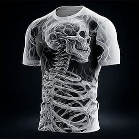 Men's Skull Bone T Shirt Short Sleeve T shirt 3D Print Crew Neck Shirt Gothic Street Dark Party Black White Pink All Seasons Clothing Apparel S M L XL XXL XXXL