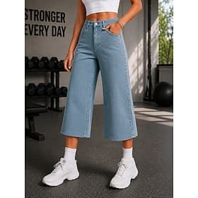 Per donna Pantaloni capri Jeans Gamba larga Chinos Moda Capri Vita Alta Confortevole Nero Blu chiaro Grigio Estate Primavera