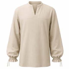 Medieval Renaissance Shirt Long Sleeves Pirate Viking Blend with Cotton and Linen Fancy Dress Men's Viking Pirate Halloween Carnival Performance LARP Ren Faire