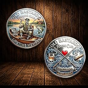 Fishing Club Commemorative Coin Old Bastards Lifetime Member, 100% No Skunk, Drink, Laugh Cast Again, Collectible Fishing Challenge Coin Gift