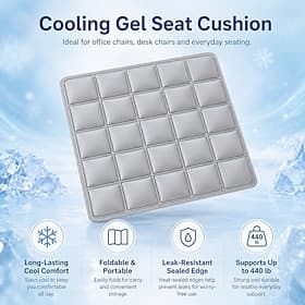 Cooling Gel Seat Cushion for Office Chair Cool Gel Chair Pad Foldable Leak Resistant Cooling Seat Pad for Desk Chair Car Wheelchair Home 440 lb Support