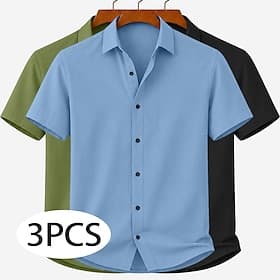 Men Shirt Casual Shirt Button Up Shirt WhitePinkLight Blue Light BLueGreenBlack BLueRedBlack YellowPinkBlack GreenGrayBlack Short Sleeve Plain Shirt Collar Cas
