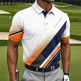 Men's Geometic Golf Sports Polo Shirts Short Sleeve Polo Shirts Collared Shirts Casual Athleisure Daily Wear 3D Print Buttons Spring  Summer Blue Navy Blue Ora