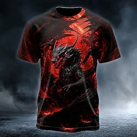 Men's Dragon T Shirt Short Sleeve T shirt 3D Print Crew Neck Shirt Gothic Dark Street Dark Party Blue Red Purple All Seasons Clothing Apparel S M L XL XXL XXXL