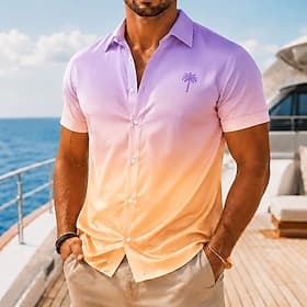 Voor heren Overgangskleur Kokospalm Tropische planten Satijnen overhemd Hawaiiaanse shirts Aloha-shirt Korte mouw Hawaii Dagelijks Vakantie Zomer Lente Strijki thumbnail 7